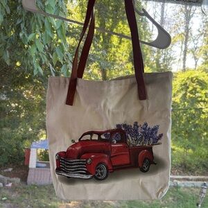 Red Vintage Truck Canvas Tote Bag